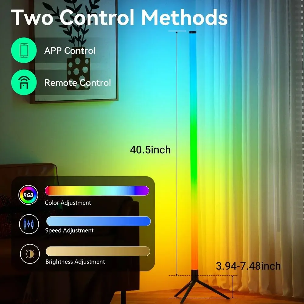 BRAND NEW ~ LED Color Changing Corner Floor Lamp Bluetooth APP Remote Music Sync